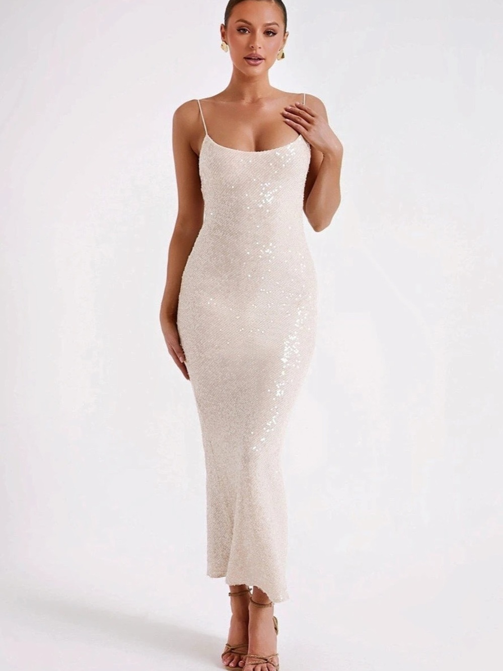 Meshki Brianna Sequin Maxi Dress - Cream XS